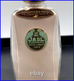 Vtg Roger Gallet Paris Pefume LE JADE Talcum Powder RARE Large Glass Bottle