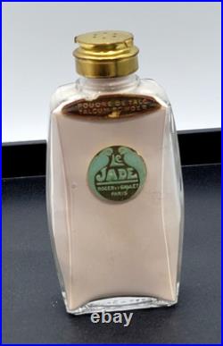 Vtg Roger Gallet Paris Pefume LE JADE Talcum Powder RARE Large Glass Bottle