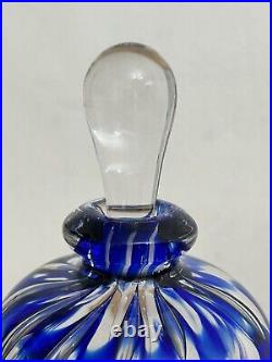 Vtg SIGNED 2000 BURCHETTA Hand Blown Art GLASS Cobalt Blue Swirl PERFUME BOTTLE