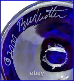 Vtg SIGNED 2000 BURCHETTA Hand Blown Art GLASS Cobalt Blue Swirl PERFUME BOTTLE