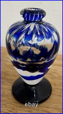 Vtg SIGNED 2000 BURCHETTA Hand Blown Art GLASS Cobalt Blue Swirl PERFUME BOTTLE