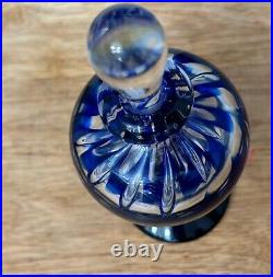 Vtg SIGNED 2000 BURCHETTA Hand Blown Art GLASS Cobalt Blue Swirl PERFUME BOTTLE