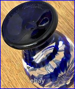 Vtg SIGNED 2000 BURCHETTA Hand Blown Art GLASS Cobalt Blue Swirl PERFUME BOTTLE