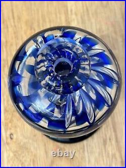 Vtg SIGNED 2000 BURCHETTA Hand Blown Art GLASS Cobalt Blue Swirl PERFUME BOTTLE