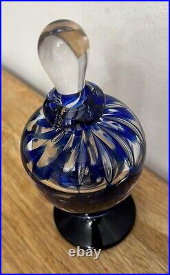 Vtg SIGNED 2000 BURCHETTA Hand Blown Art GLASS Cobalt Blue Swirl PERFUME BOTTLE