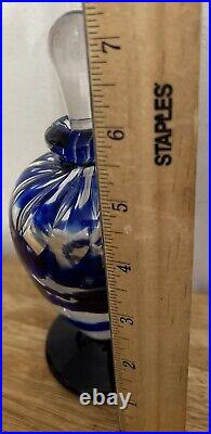 Vtg SIGNED 2000 BURCHETTA Hand Blown Art GLASS Cobalt Blue Swirl PERFUME BOTTLE