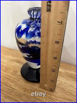 Vtg SIGNED 2000 BURCHETTA Hand Blown Art GLASS Cobalt Blue Swirl PERFUME BOTTLE