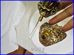 Vtg STYLEBUILT N. Y accessories GOLD ORMOLU PERFUME BOTTLE With ROSE Inside 3 SIDED