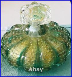 Vtg Set Murano Flavio Poli Seguso Green Bullicante/gold Melon Perfume Bottles