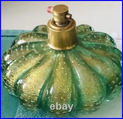 Vtg Set Murano Flavio Poli Seguso Green Bullicante/gold Melon Perfume Bottles