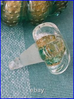 Vtg Set Murano Flavio Poli Seguso Green Bullicante/gold Melon Perfume Bottles