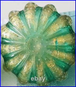 Vtg Set Murano Flavio Poli Seguso Green Bullicante/gold Melon Perfume Bottles