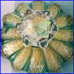 Vtg Set Murano Flavio Poli Seguso Green Bullicante/gold Melon Perfume Bottles