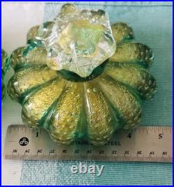 Vtg Set Murano Flavio Poli Seguso Green Bullicante/gold Melon Perfume Bottles