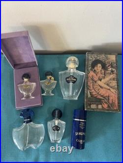 Vtg Shalimar Guerlain EMPTY Perfume Bottle Paris logo tag hang Boxes Talc France
