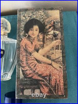 Vtg Shalimar Guerlain EMPTY Perfume Bottle Paris logo tag hang Boxes Talc France