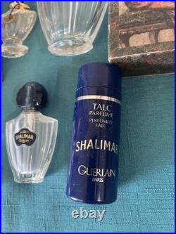 Vtg Shalimar Guerlain EMPTY Perfume Bottle Paris logo tag hang Boxes Talc France