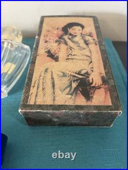 Vtg Shalimar Guerlain EMPTY Perfume Bottle Paris logo tag hang Boxes Talc France