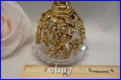 Vtg Signed Matson Perfume Bottle Cherubs Gold / Brass Filigree Crystal Dauber