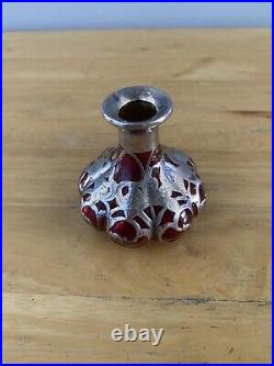 Vtg Sterling Silver Overlay Glass Perfume Bottle Empty Floral Art Deco Marked