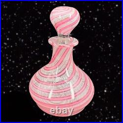 Vtg Venetian Murano Glass Latticino Perfume Bottle W Stopper Pink White Glass