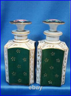 Vtg antique French Porcelain PERFUME DRESSER BOTTLE SET Hand Painted signed J. P