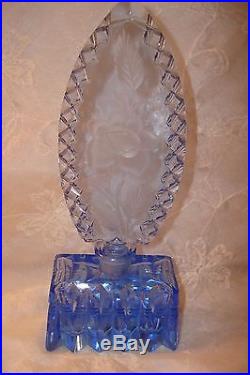 Vtg/antique Irice Czech Baby Blue Perfume Bottle & Jewelry Jar Gorgeous Set