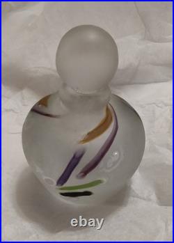Vtg signed Robert L. Hamon frosted art glass perfume bottle with stopper