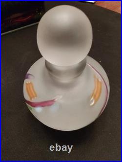 Vtg signed Robert L. Hamon frosted art glass perfume bottle with stopper