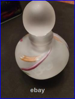 Vtg signed Robert L. Hamon frosted art glass perfume bottle with stopper