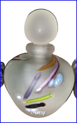 Vtg signed Robert L. Hamon frosted art glass perfume bottle with stopper